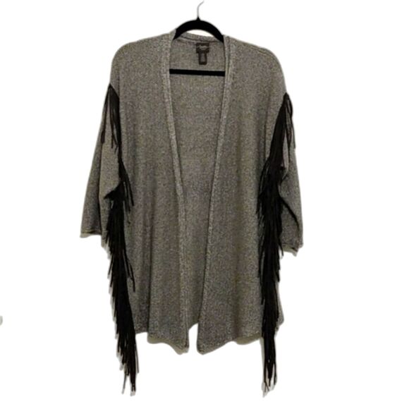 Chico’s Travelers Open Front Metallic Gray Cardigan S Dark Gray Fringe Stretch - Picture 1 of 8